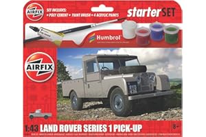Airfix Starter Set - A55012 Land Rover Series 1 Pick-Up Model Building Kit - Plastic Model Car Kits for Adults & Children 8+, Set Includes Decals, Humbrol Acrylic Paints, Brush & Poly Cement