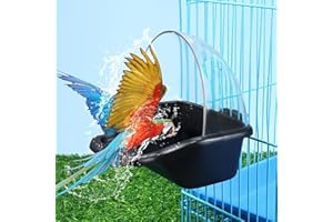 LANFLY Bird Bath Box Hanging Birdbath Toy Parakeet Caged Bathing Tubs Parrot Bath Tub Water Shower Food Feeder Holder Tray Bird Baths for Birdcages Accessory Small Budgies,Canary,Cockatiel(Black)