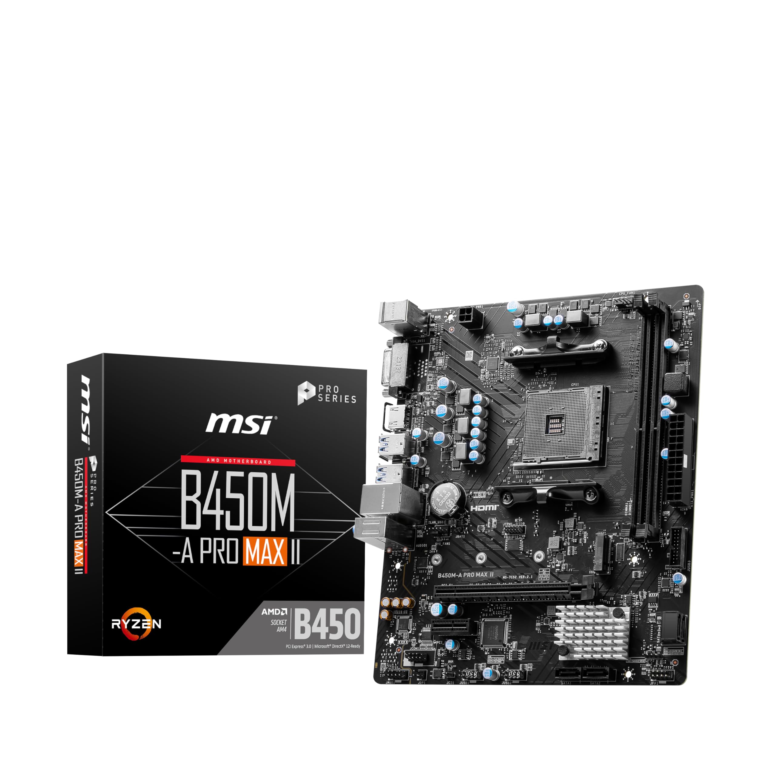 MSI B450M-A PRO MAX II Motherboard, Micro-ATX, AM4 DDR4 USB 3.2 Gen 1 HDMI