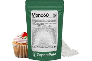 SaporePuro Mono60 – Mono- och Diglycerider av Fettsyror 50 g – Växtbaserad, Glutenfri Livsmedelsemulgator för Glass, Sorbet, Margariner, Bredbara Krämer och Bakverk