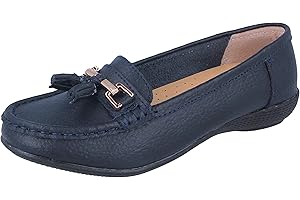 JO & JOE Women Leather Flat Loafer Ladies Casual Comfy Slider Low Wedge Heel Work Shoes