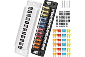 PAKINUI 12 Vías Portafusibles Caja Fusibles 12v, Porta fusibles Coche 12v, Cuadro Fusibles Plano con 24 Piezas de fusibles, para el Vehículo Marino Van SUV Bota Camión Automático