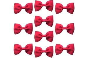 LILIUM KIDS Red Hair Bows Clips Slides Grips2.7" inch Soft Ribbon Small Straight School Hairbows for Girls 10pcs