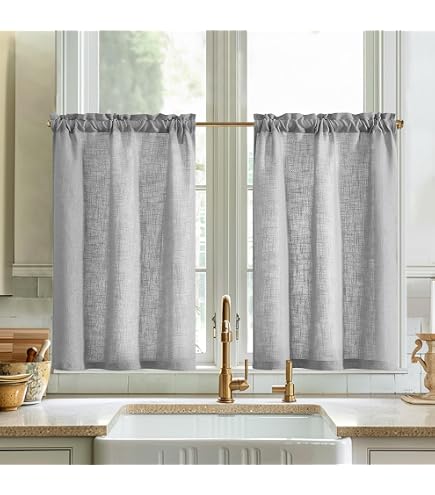 CAROMIO Rideaux De Cuisine Imperméables Texturés En Relief – Lot 2 Rideaux Café Courts 30x30 Pouces Beige – Demi-Fenêtre Salle De Bain, Chambre, Salon