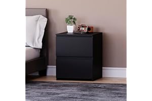 Vida Designs Denver 2 Drawer Large Bedside Cabinet Bedroom Storage Chest, Modern Nightstand End Table H48 x W39.5 x D 39.5 cm (Black)