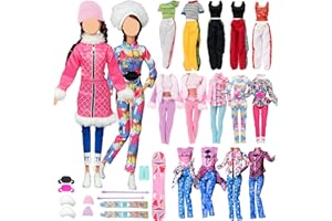 XERTEAM 21 Vestiti e Accessori per bambole, compatibile con 11,5 pollici/30 cm, 6 accessori da sci 1 tuta da sci 1 sciarpa 3 cappelli 2 maglie da sci 5 pantaloni 2 maglie casual 1 cappotto 1 marsupio