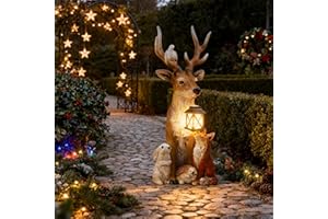 YeahBoom Weihnachtsdeko Hirsch Mit LED Laterne,Weihnachtsdeko Aussen Figuren,Gartenfigur REH,Gartendeko Figuren Elch,Gartenfiguren aus Kunstharz,Weihnachtsdeko Aussen,Gartenfiguren für Außen