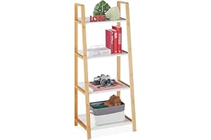 Relaxdays, Colore Bianco Scaffale da Bagno, Mobile Contenitore in bambù e MDF, 4 Ripiani, Cucina, HLP 112 x 43 x 36 cm, Naturale, Legno ingegnerizzato, 1 pz