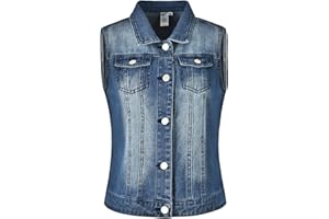 MISS MOLY Veste en Jeans pour Femme sans Manches Court Manteaux Veste en Jean avec Poches Décoratives Lavés