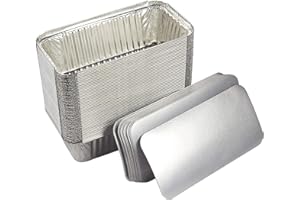 Zuvo 50 Large Aluminium Disposable Reusable Foil Food Container with Lids, 600 milliliters, Silver