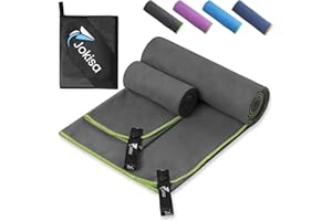 Jokisa 2 Piezas Toalla Microfibra (180x90cm Toalla Piscina+100x50cm Toalla Gimnasio), Toalla Playa de Secado Rápido y sin Arena, para Fitness, Playa, Gimnasio, Camping (Gris Oscuro - Verde)