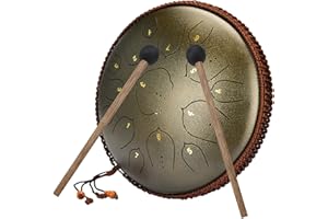 MIUCOGUIER Steel Tongue Drum - Zungentrommel D-Dur 15 Noten 14 Zoll Handpan Groß Percussion Instrument Handtrommel Hand pan Drum Zum Musikliebhaber,Yoga mit Drumsticks/Tragetasche