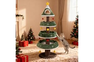SOARS Albero di Natale per Gatti 179 cm, Tiragraffi per Gatti a 5 Livelli con Cuccia Grotta in Peluche, Palo Graffiato, Piattaforma e Palla,Torre per Gatto con Rifugio, Forma di Albero di Natale