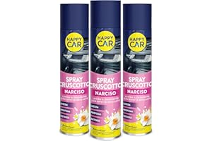 HAPPYCAR Happy Car - 3x Spray Lucida Cruscotto Narciso, Effetto Brillante e Profumato, Rinnova e Protegge, Non Unge, Adatto a Tutte le Superfici, 600ml