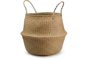 DOKOT Panier de Ventre Jonc de Mer Naturel Corbeille à Linge Grand Stockage Panier de Plantes D'intérieur