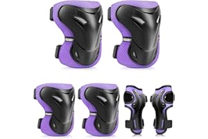 YOOXARMOR Protection Roller Enfant Fille,D'équipement de Protection 3-6-13 Enfants 6 en 1 Réglable Genouillères Coudières, Protège-Poignets pour BMX,Skateboard Scooter Inline Skate