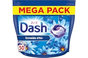 Dash 2en1 PODS Envolée d'Air, 50 Lavages, Lessive Capsules 3-en-1, 3 Semaines de Fraîcheur avec Lenor, Parfum Brise Marine et Fleurs Fraîches, Efficace en Cycle Froid, Fabriquée en France