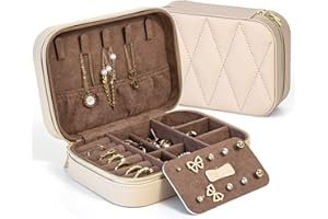 KAMIER Small Jewelry Boxes for Women, PU Leather Jewelry Organizer Box for Earrings, Ring, Necklaces, Cute Jewelry Box for Women Men Girls(Beige)
