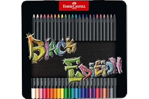 Faber-Castell 116425 Black Edition 24 Crayons de Couleur dans une Boîte en Métal, Résistants à la Rupture, Prise en Main Ergonomique, Crayon de Couleurs Colorier sur Papier Clair et Foncé