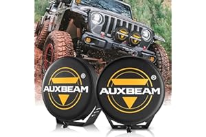 Auxbeam Leather Round Light Covers 9 Inch 2PCS Round Leather Lens Protective Cover with Logo for Auxbeam 9 Inch Round Driving Lights, Off Road Lights, Bumper Roof Lights