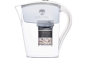 Lotus Vita FAMILY weiß - Wasser Filterkanne mit Kartusche, Reduziert Kalk Chlor Blei aus Leitungswasser durch Aktivkohle Ionentauscher, BPA-frei