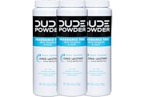 DUDE WIPES DUDE Body Powder, Fragrance Free 4 Ounce (3 Bottle Pack) Natural Deodorizers With Chamomile & Aloe, Talc Free Formula, Corn-Starch Based Daily Post-Shower Deodorizing Powder for Men
