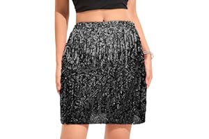 zffriction Sequin Skirt for Women Glitter Skirt Elastic Waist A Line Hip Sparkly Mini Skirts with Lining for Rave Party Concert Club Night Out