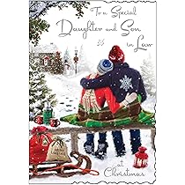 Jonny Javelin Christmas Card For Sister And Brother In Law - Dachshund Dog And Snowy Porch Design - Foil And Flitter Finish - Festive Christmas Greeting Card