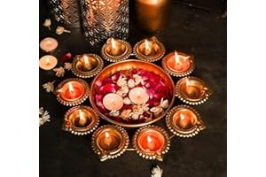 OSNICA Cuenco decorativo de latón con forma de flor Diya para el hogar, cuenco hecho a mano para flores flotantes y decoración de mesa | Artículos para decoración del hogar Diwali (14 pulgadas)