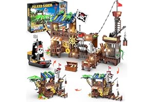 HOGOKIDS Pirate Bateau Maison Construction Ensemble avec LED lumière – 781 PCS Médiéval Pirate Quai Construction STEM D'architecture Briques Kit pour Enfants Garçons Filles Agés 6-12+