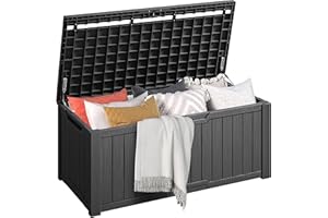 DWVO Outdoor Garden Storage Box|450L 142.1x67.6x60cm|Waterproof||Securely Lockable|Side Carry Handles|All Weather Resistant|Patio Resin Deck Box for Pillows, Equipment,Shoe(Black)
