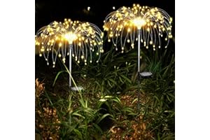 XRR Luces de Jardín Solar, 2 Piezas Luces Solares al aire libre Starburst de jardín Exterior 120LED de fuegos artificiales solares Navidad Decoración Luces para césped, Patio, boda (blanco cálido)
