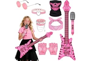 BSBUY 8 Pcs Punk Gothic Rocker Costume Set Punk Rockstar Fancy Dress Accessories Rock Heavy Metal Set 80s 90s Disco Costume Accessories for Women Men Halloween 80s Disco Party