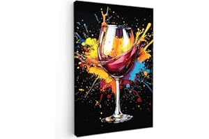 MuchoWow© Impression sur Toile Decoration Murale Peinture 40x60 cm Tableaux Decoratifs Muraux Déco Chambre Tableau Salon Vin - Verre - Graffiti - Apéritif - Rouge - Peinture