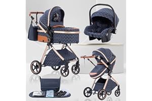 Lnhcrbs Passeggino 3 in 1 Trio, Sistema di Viaggio, Passeggino Reversibile con Seggiolino Auto, Maniglia Regolabile, Ruote Anteriori Bloccabili, per Neonati e Bambini 0-3 Anni