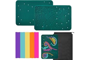 OMJMYY Sensorik Activity Board 29.5 x 20 cm Doppelseitiges Aktivitätsbrett Silikon Sensory Fidget Boardg mit Reisetasche & 40 Silikonstreifen für Kinder ab 3 Jahr & Erwachsene zur Autismus ADHD & Angst