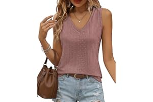 Zeagoo Camiseta de tirantes elegante para mujer, de verano, cuello en V, sin mangas, informal, de verano, con ojales, parte superior básica