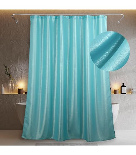 PopKozzi Glitzer-Duschvorhang – Silberweiß, Wasserabweisend, 200x183 Cm, Luxuriöses Glamour-Design Fürs Badezimmer