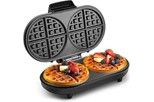VonShef Double Waffle Maker – Double Belgian & American Waffle Machine with Non Stick Plates, 1200W, Savoury Snacks & Desserts, Auto Temperature Control, Cool Touch Handle – Silver