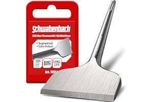 SCHWABENBACH® Burin Carrelage SDS MAX 300 x 80 mm – Burin Perforateur Coudé Professionnel pour Enlever le Carrelage et le Plâtre – Burin Plat SDS MAX à Pointe Extra Durcie