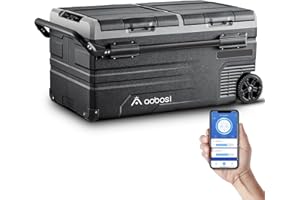 AAOBOSI 95L Car Refrigerator Portable Freezer, 12V Fridge Freezer Dual Zone Compressor Camping Fridge with APP Control for Car 12V/24V 100-240V Electric Cooler for Camping -20℃ to 20℃