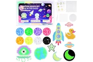BuYupop 2200 Bügelperlen Set, 5mm 8 Farben Perlen Nachtleuchtend Bügelperlen Muster Steckperlen Platten Set für Geburtstag Geschenk Kinder DIY Weihnachten