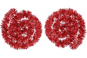 BBTO 2 Piezas de Guirnalda de Oropel Metálico Oropeles Brillantes Decoración de Árbol de Navidad Guirnalda Brillante, 4 Metros Total (Rojo)