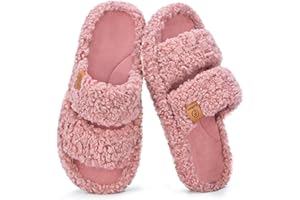 EverFoams Womens Fuzzy Open-toe Slippers Soft Comfy Memory Foam Indoor House Shoes