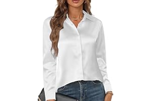 Zeagoo Camicia da Donna in Raso di Seta Camicetta Elegante Bluse Scollo a V Camicia a Maniche Lunghe Button Down a Tinta Unita Shirts Classico Tops