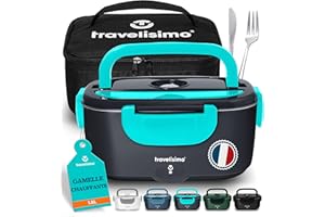 TRAVELISIMO Gamelle Chauffante 80W Lunch Box Chauffante 1,5L Chauffe Plat Voiture 3 en 1 220V 24V 12V, Gamelle Chauffante Allume Cigare, Acier Inoxydable, Boite Chauffante Repas pour Voyage et Bureau