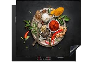 KitchenYeah© Protection Plaque Cuisson Deco Cuisine Cache Induction 59x52 cm Protege Pour Cuisiniere Protection Épices - Poivre - Cuillères - Légumes