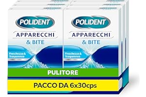 Polident Apparecchi & Bite, Pulitore per Protesi Dentale, Apparecchi, Allineatori, Paradenti Sportivi, Bite Anti Bruxismo, 30 compresse​ x 6 pacchi
