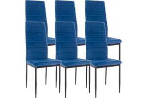 Blisswood Set of 6 Dining Chair, High Back Padded Kitchen Chairs With Metal Legs & Non-slip Foot pads, Velvet Dining Room Chairs For Dining Living Room Lounge Restaurant (Blue, 39 x 41 x 98cm)