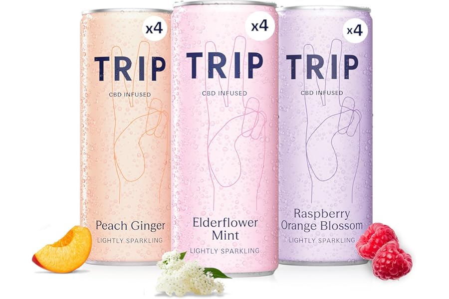 TRIP CBD Drink, Sparkling Mixed Pack Fizzy Drink, Low Calorie, Vegan (Pack of 12 x 250ml)